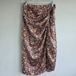 Abercrombie & Fitch Fall Floral Knotted Waist Satin Midi Skirt Size Small